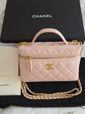 CHANEL Light Pink Quilted Vanity Crossbody with Gold Hardware